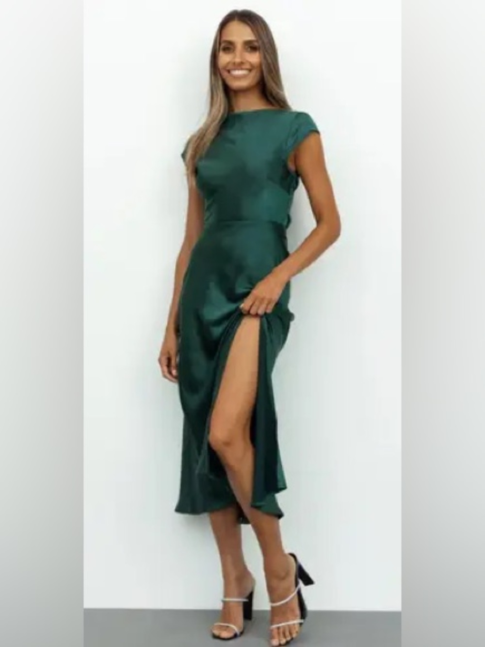 NWT Saints + Secrets Satin Emerald Green Midi Dress Large